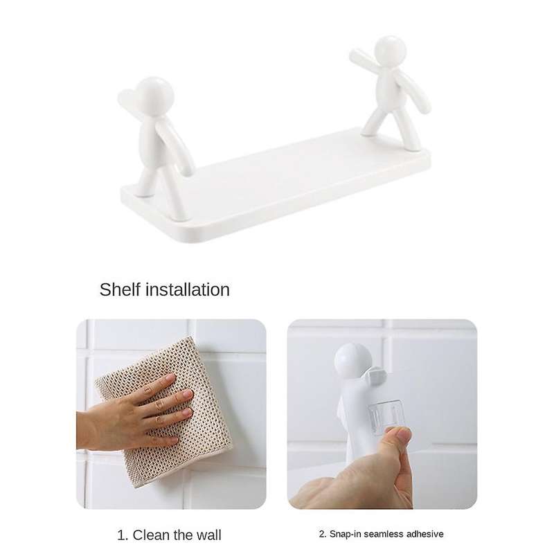 Bathroom Storage Shelves Doll Villain Shelf Self-adhesive White 2pcs
