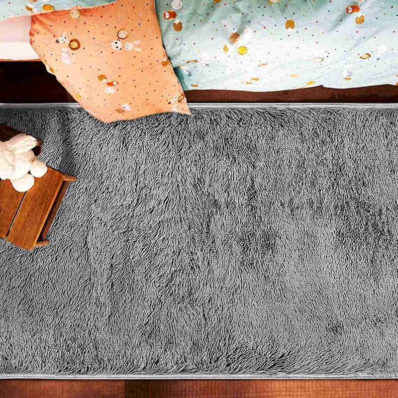 Fluffy Rugs for Bedroom,with Backing Non-slip Points(3x5 Feet,grey)