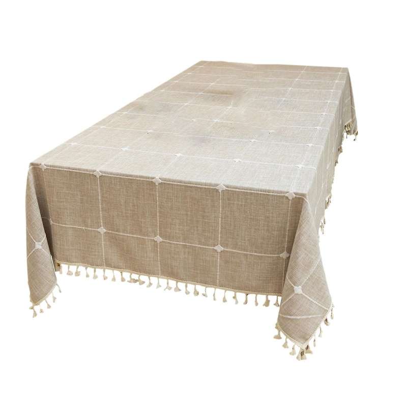 Rustic Lattice Tassels Square Table Cover Cloth (brown)