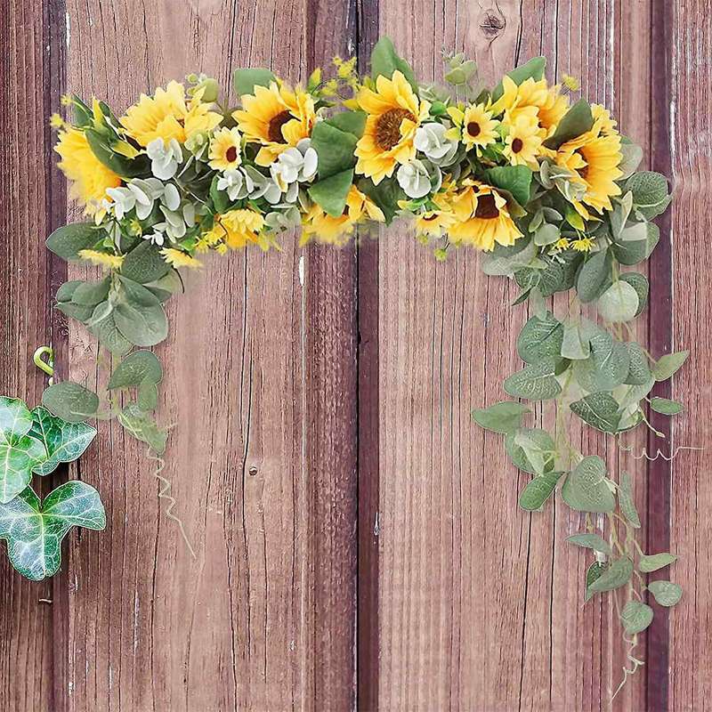 Greenery Swag Spring Floral Swag with Sunflower and Green Leaves