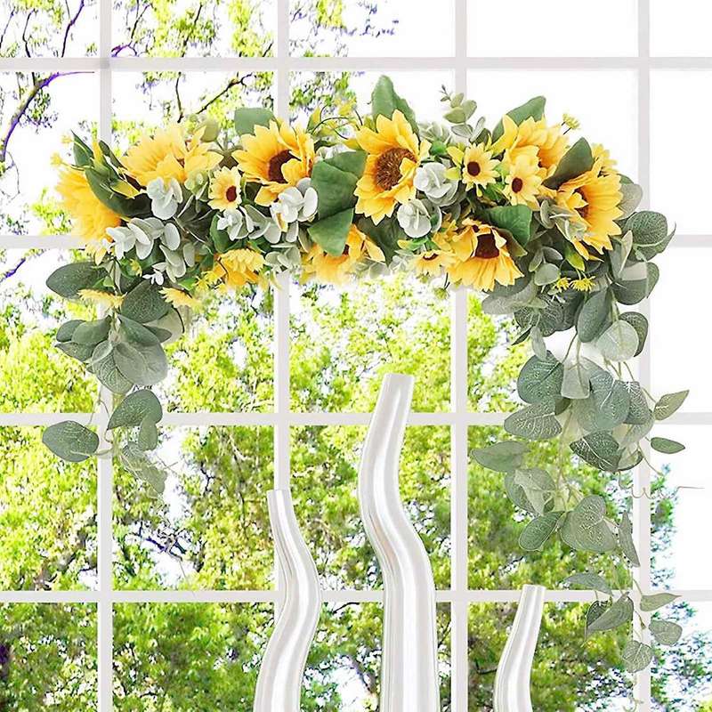 Greenery Swag Spring Floral Swag with Sunflower and Green Leaves