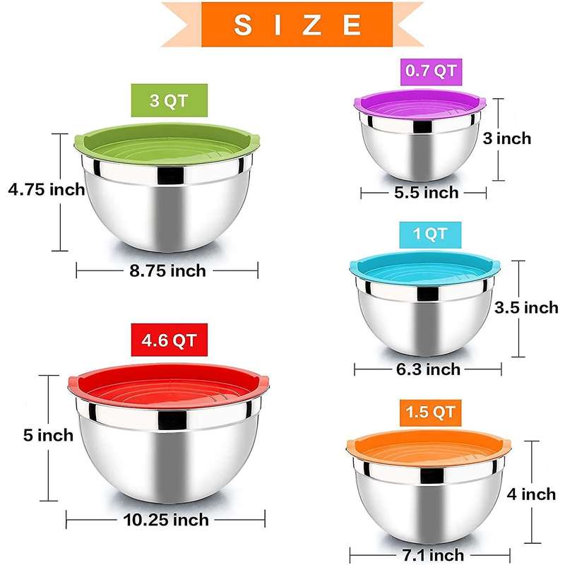 Mixing Bowl with Lid Set Of 5, for Prepping, Mixing and Serving