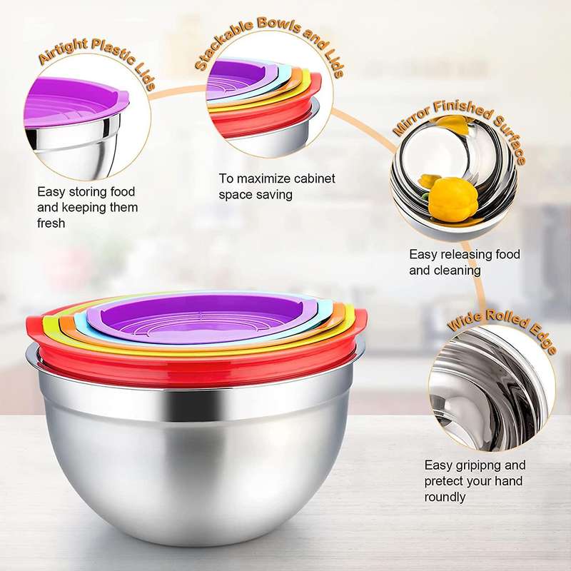 Mixing Bowl with Lid Set Of 5, for Prepping, Mixing and Serving