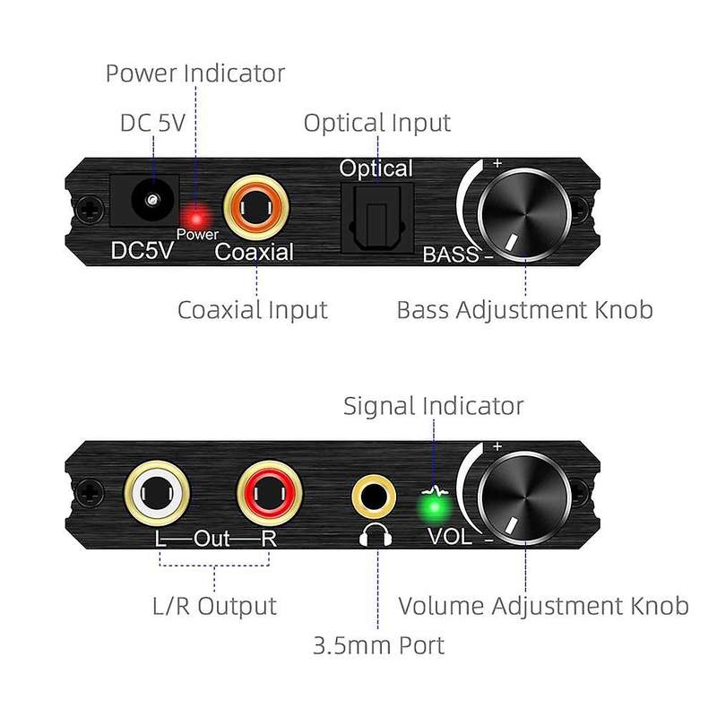 192khz Digital to Analog Audio Converter with Bass &volume Adjustment