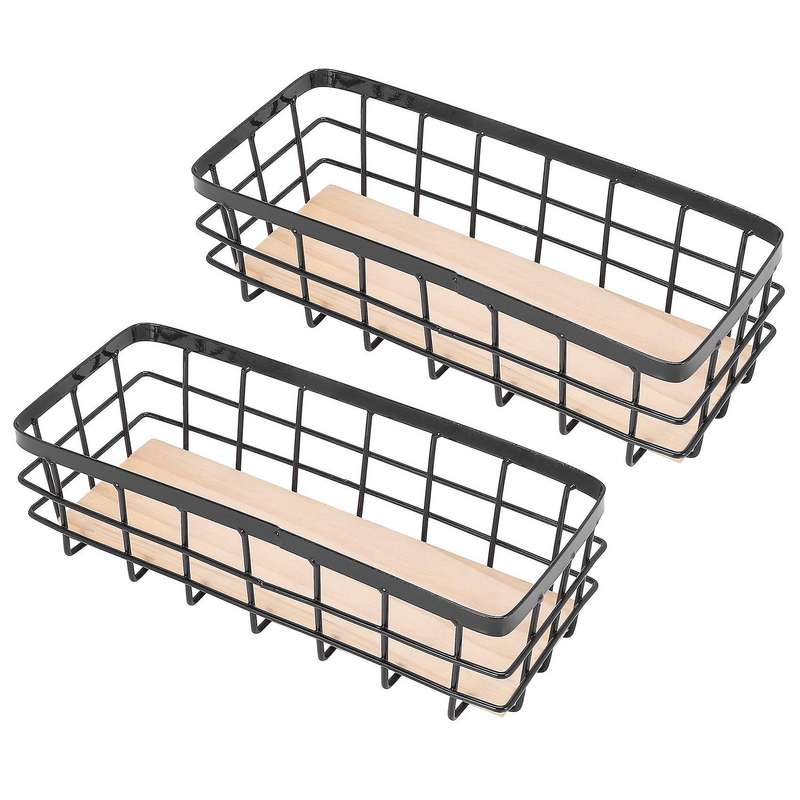 2x Iron Storage Holders Storage Shelf Wall Hanging Storage Box -black