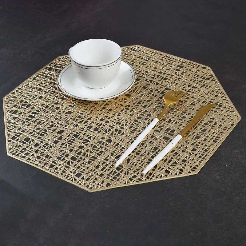 Set Of 6 Place Mats Octagonal Non Slip for Dinner Table (gold)