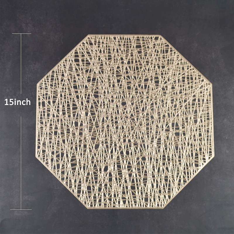 Set Of 6 Place Mats Octagonal Non Slip for Dinner Table (gold)
