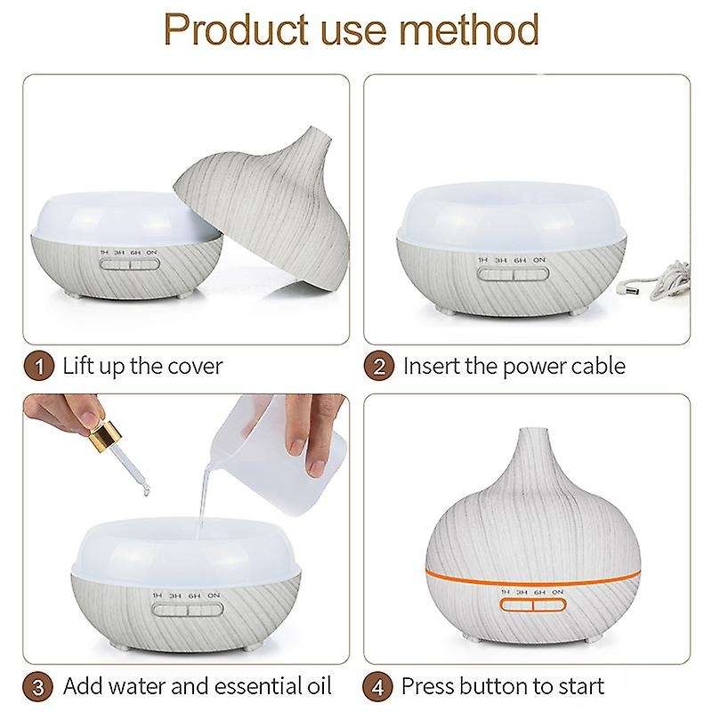 400ml Humidifier Aroma White Wood Grain 7 Colors Lights Eu Plug