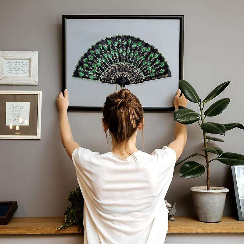 Sequin Fabric Folding Fans Peacock Hand Fans Flower Lace Fans