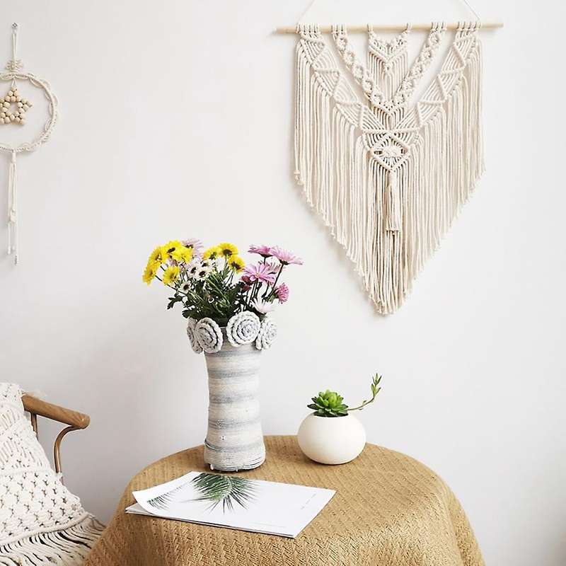 Macrame Woven Wall Hanging, Boho Chic Home Decoration Art for Bedroom