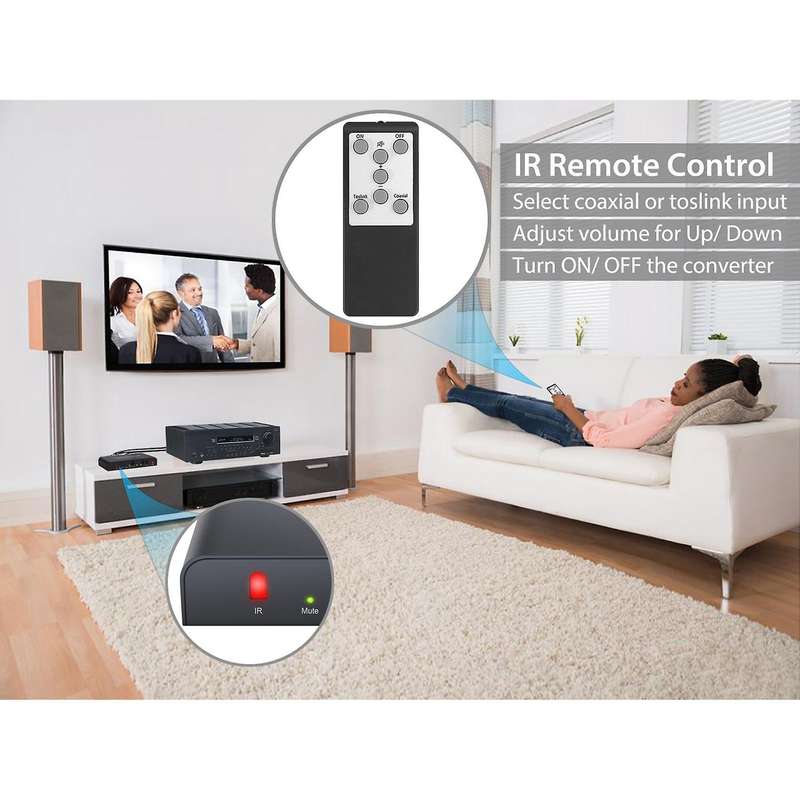 Digital to Analog Audio Converter with Ir Remote Control Adapter