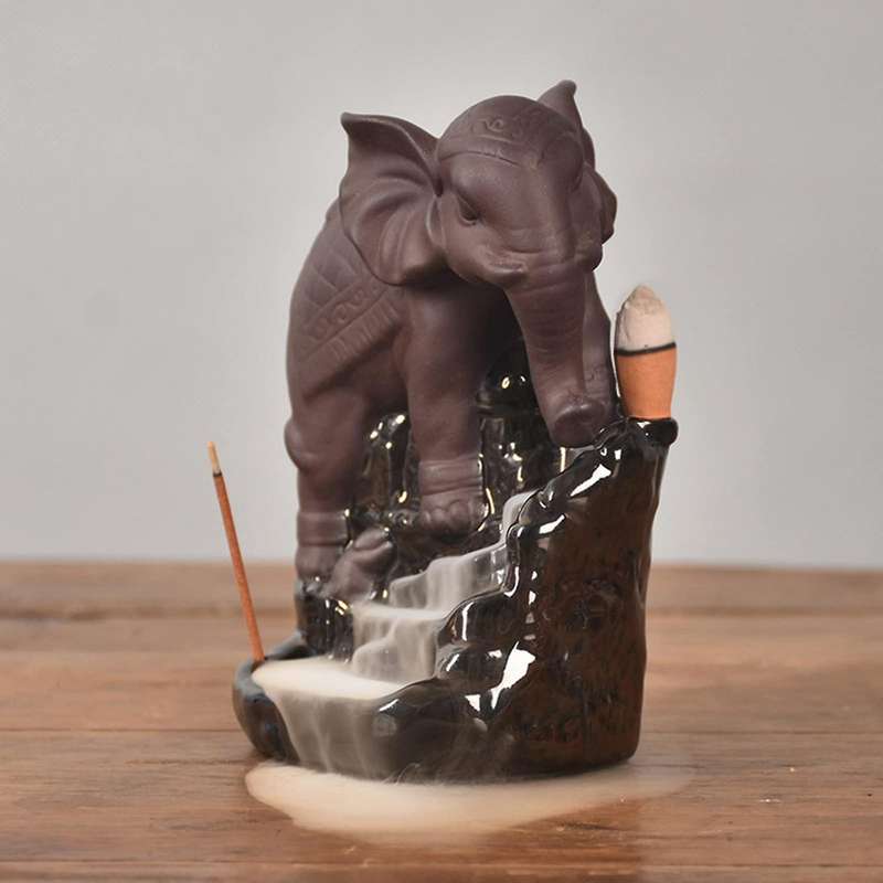 Elephant Backflow Incense Holder Waterfall Burner for Home Black