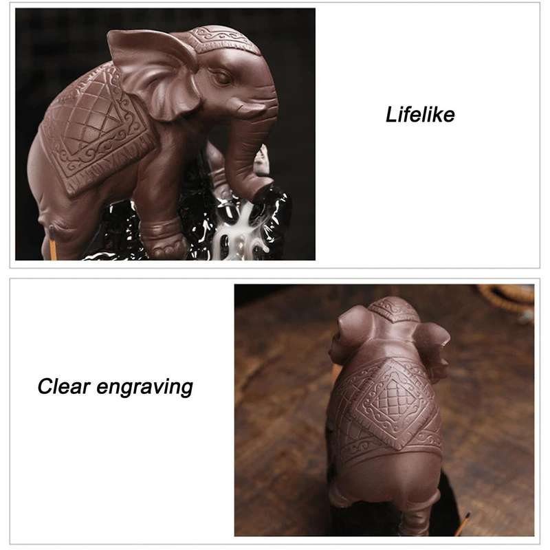 Elephant Backflow Incense Holder Waterfall Burner for Home Black