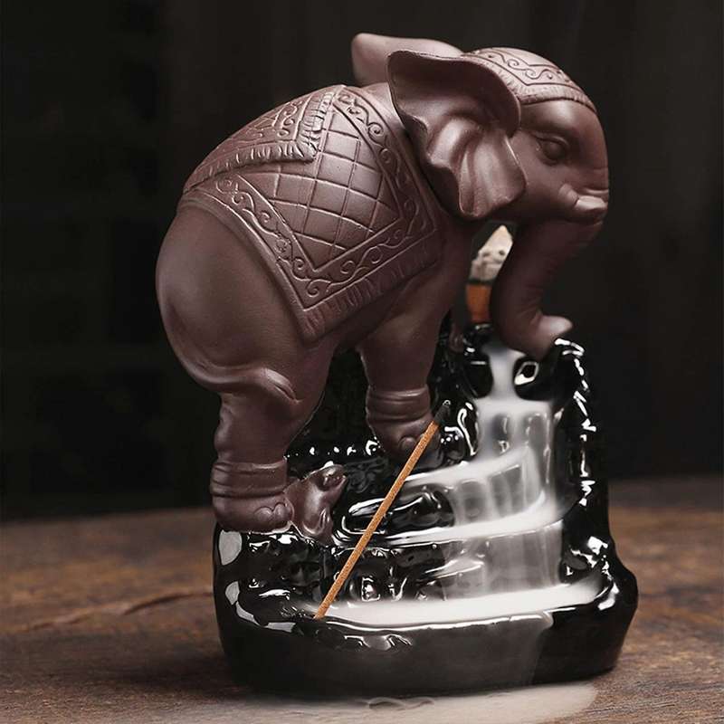 Elephant Backflow Incense Holder Waterfall Burner for Home Black