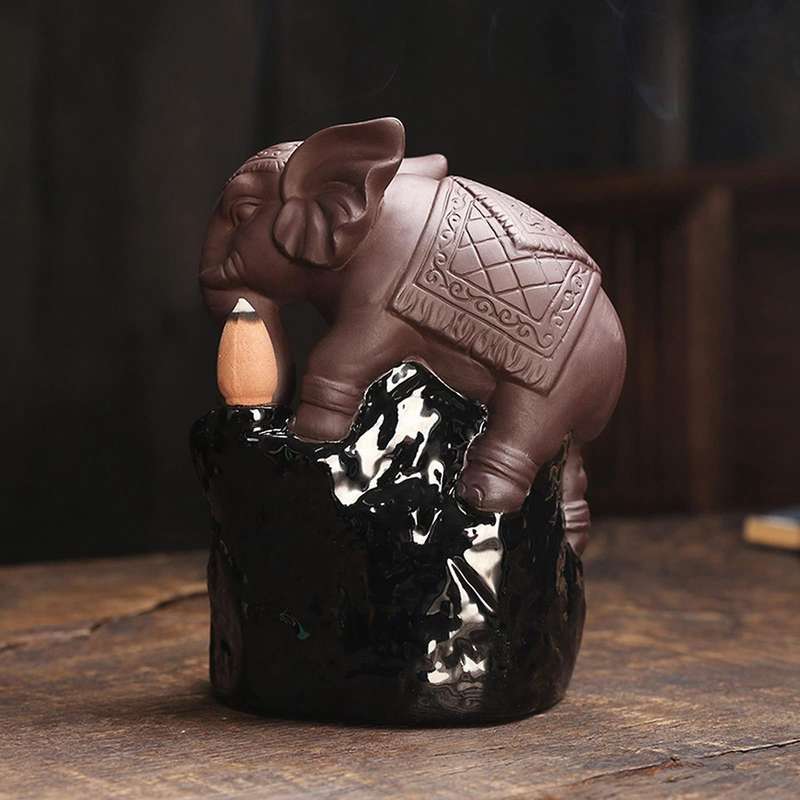 Elephant Backflow Incense Holder Waterfall Burner for Home Black