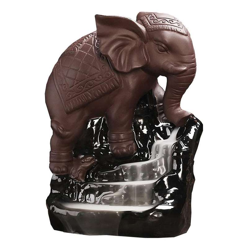 Elephant Backflow Incense Holder Waterfall Burner for Home Black