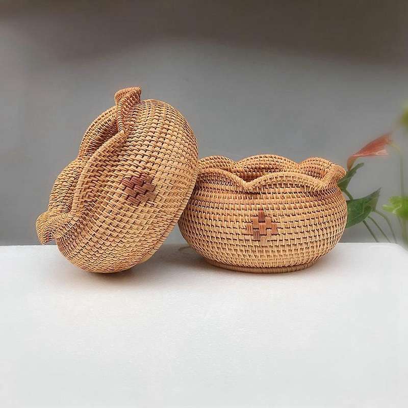 Hand-woven Storage Basket Rattan Storage Tray Food Picnic Basket