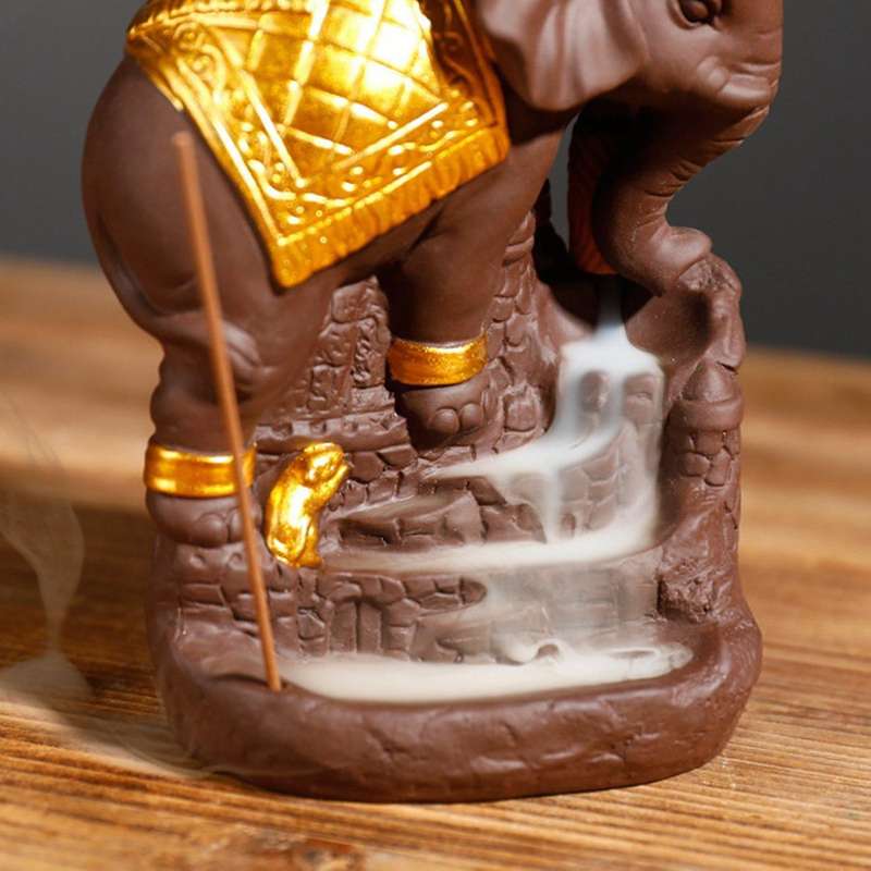 Elephant Backflow Incense Holder Waterfall Burner for Home Gold