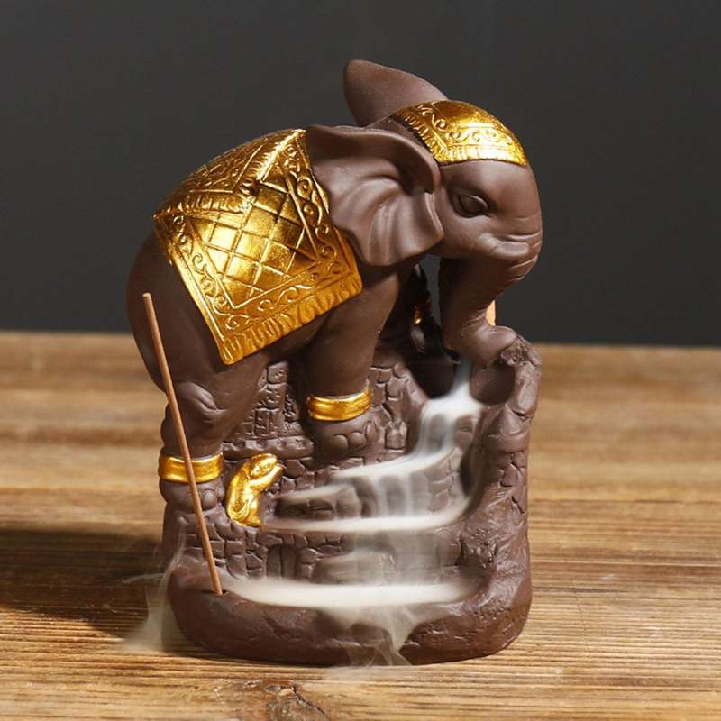 Elephant Backflow Incense Holder Waterfall Burner for Home Gold