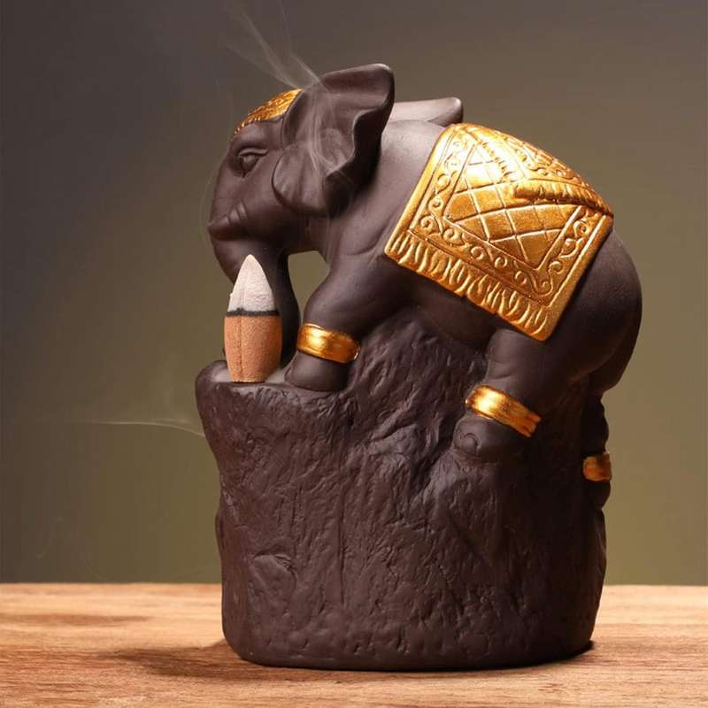 Elephant Backflow Incense Holder Waterfall Burner for Home Gold