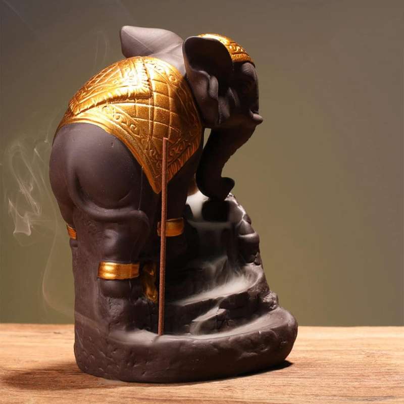 Elephant Backflow Incense Holder Waterfall Burner for Home Gold