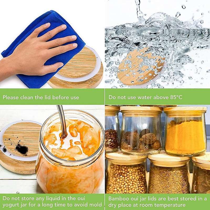 12 Pack Yogurt Jar Lids Set, Bamboo Lids That for Perfect Sealing