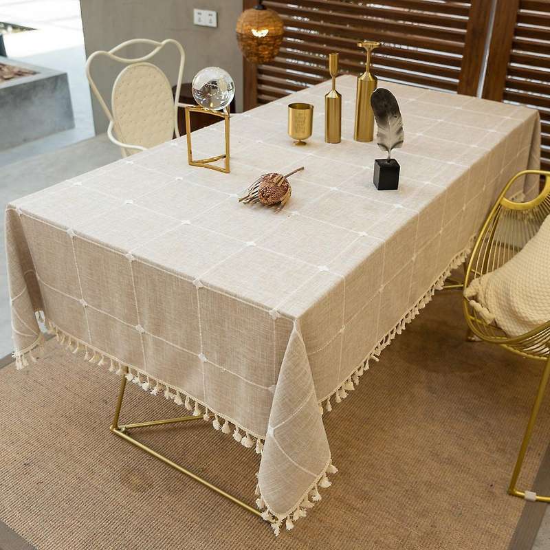 Rustic Lattice Tassels Square Table Cover Cloth (grey)