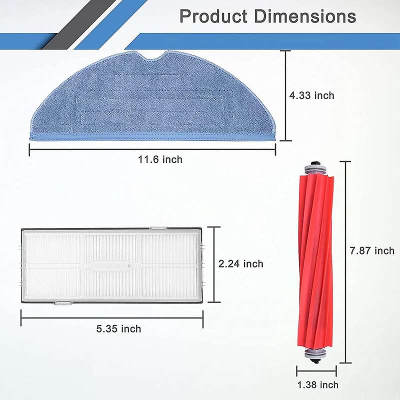 Filter Detachable Rubber Main Brush Cover Mop Cloth Side Brush