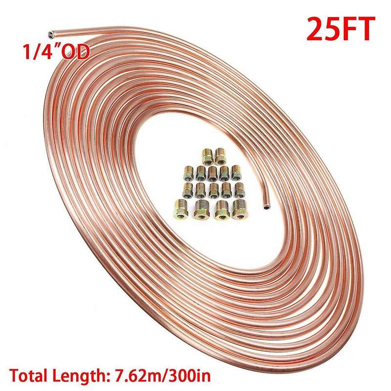 Copper Nickel Brake Kit 1/4inch Od 25 Ft Coil Roll Tube & 16 Pcs Nut