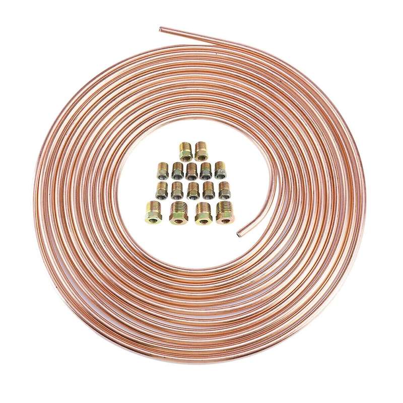 Copper Nickel Brake Kit 1/4inch Od 25 Ft Coil Roll Tube & 16 Pcs Nut