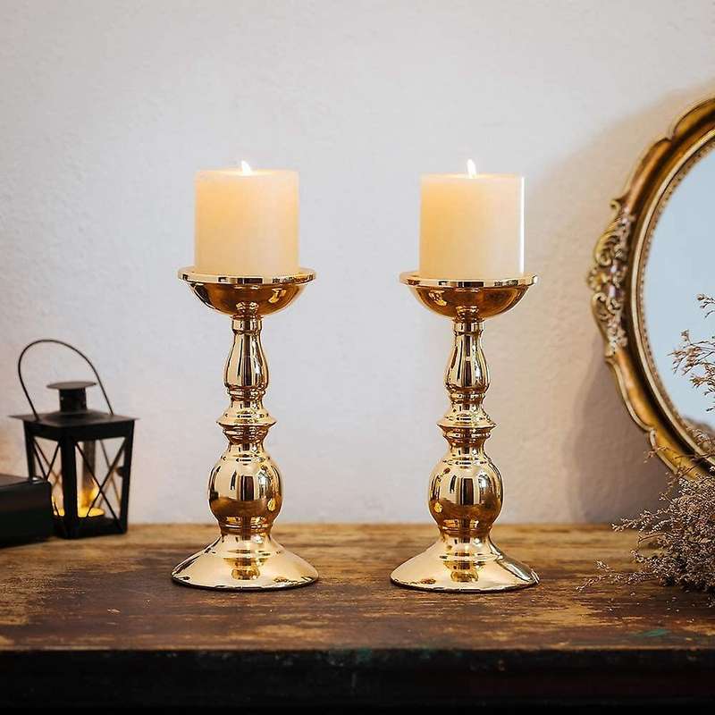 2 Pcs Iron Candle Holders,for Flameless Led Candles,gold (2 X L)