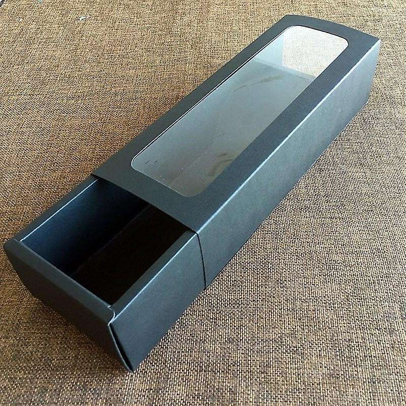 10pcs Pvc Strip Kraft Paper Window Drawer Box Gift Box(black)