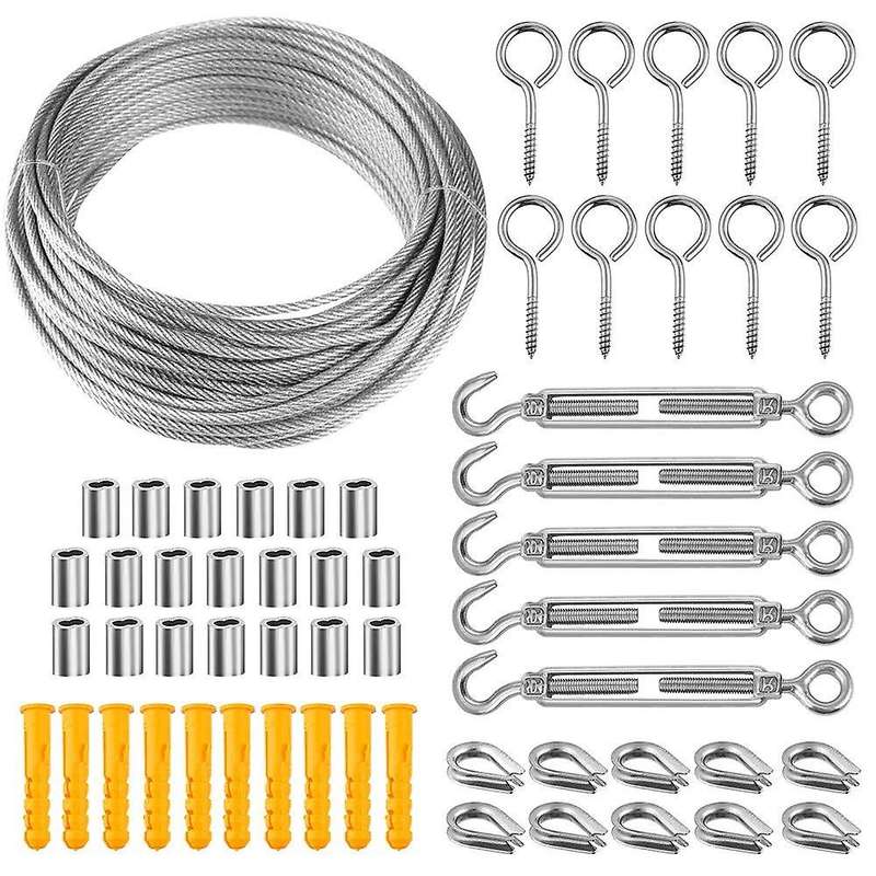 56 Pcs Garden Wire Cable Railing Wire Kits 15m Stainless Steel Wire
