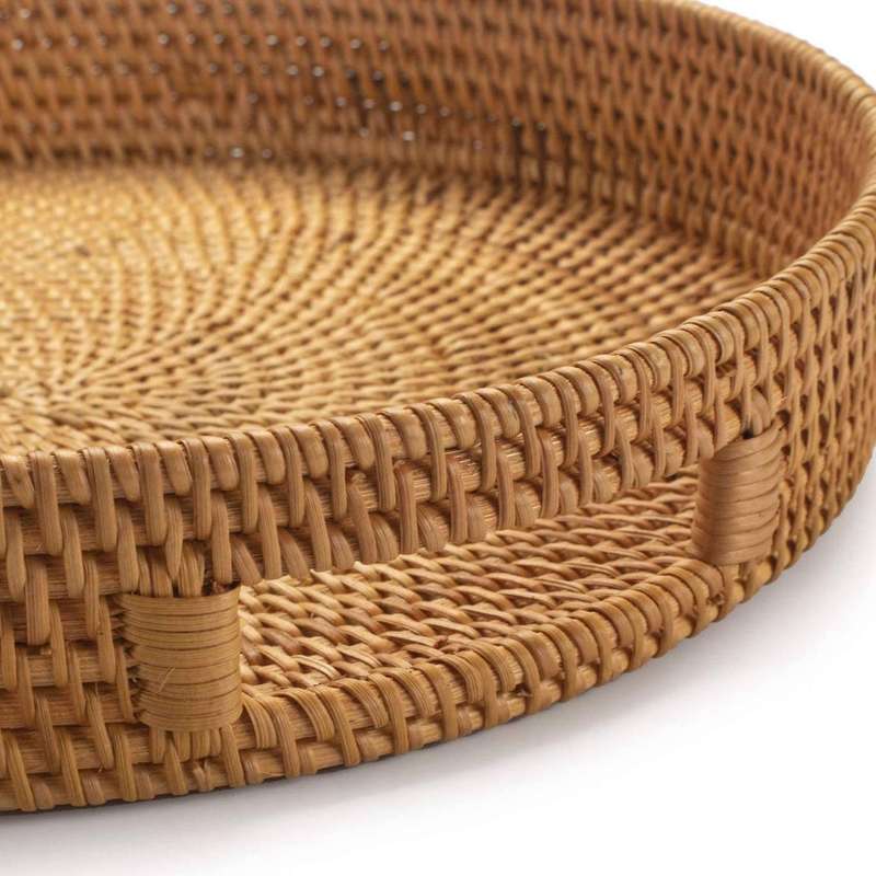 Round Rattan Serving Tray Decorative for Coffee Table Natural(large)