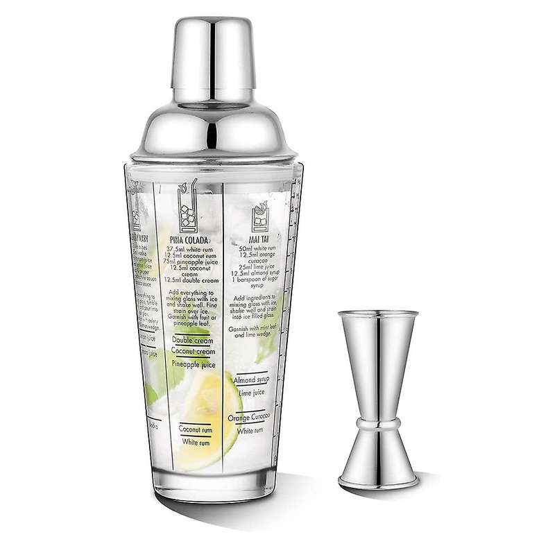 Glass Cocktail Shaker Printed with Recipes,14oz Martini Shaker Kit
