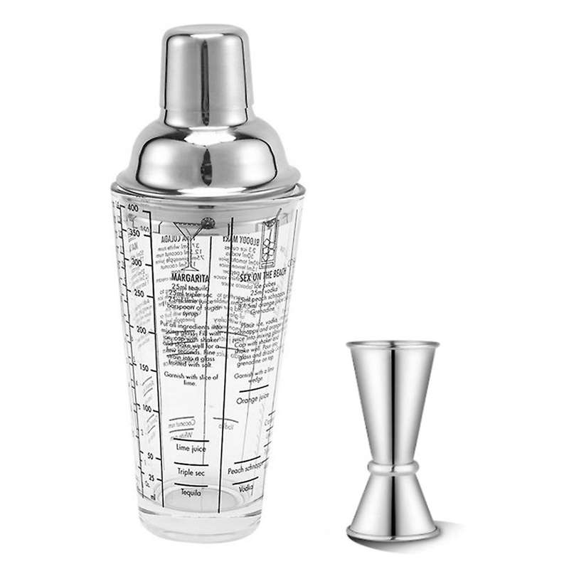 Glass Cocktail Shaker Printed with Recipes,14oz Martini Shaker Kit