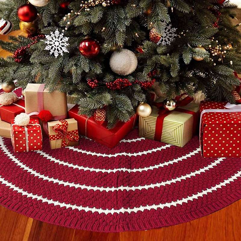 Christmas Tree Skirt, 48 Inches Knitted Xmas Holiday Decoration,red