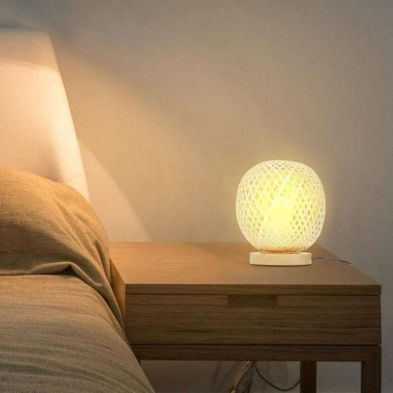 Bamboo Rattan Table Lamp Bedside Desk Lamp Diy Decoration Eu Plug