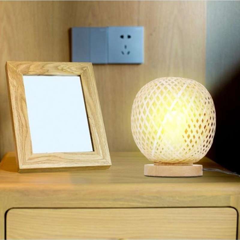 Bamboo Rattan Table Lamp Bedside Desk Lamp Diy Decoration Eu Plug