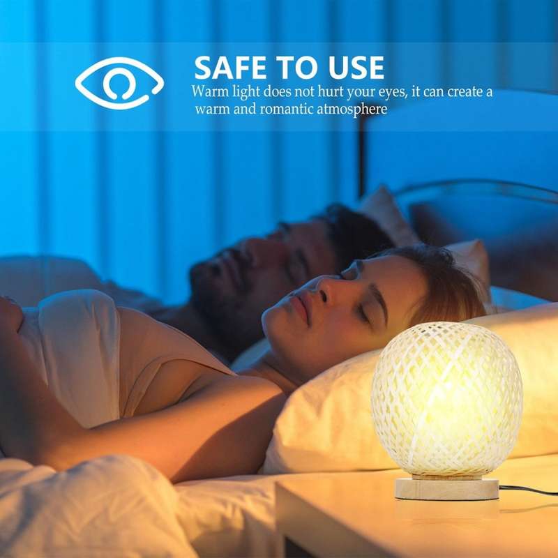 Bamboo Rattan Table Lamp Bedside Desk Lamp Diy Decoration Eu Plug