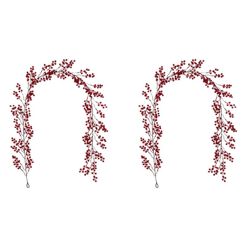 2x 6.39ft Red Berry Christmas Artificial Garland for Christmas Decor