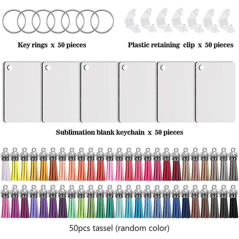 200pcs Sublimation Keychain Blanks Set Rectangle Heat Transfer Blanks