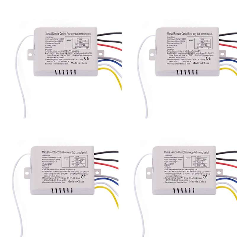 4x 4 Way Light Digital Wireless Remote Control Switch On/off 220v