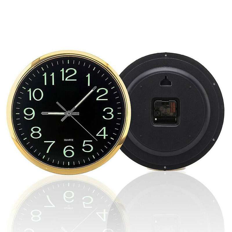 12 Inch Round Large Luminous Wall Clock Glow In The Dark -golden