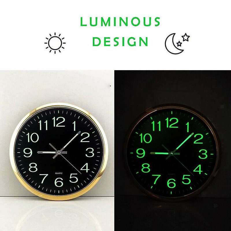 12 Inch Round Large Luminous Wall Clock Glow In The Dark -golden