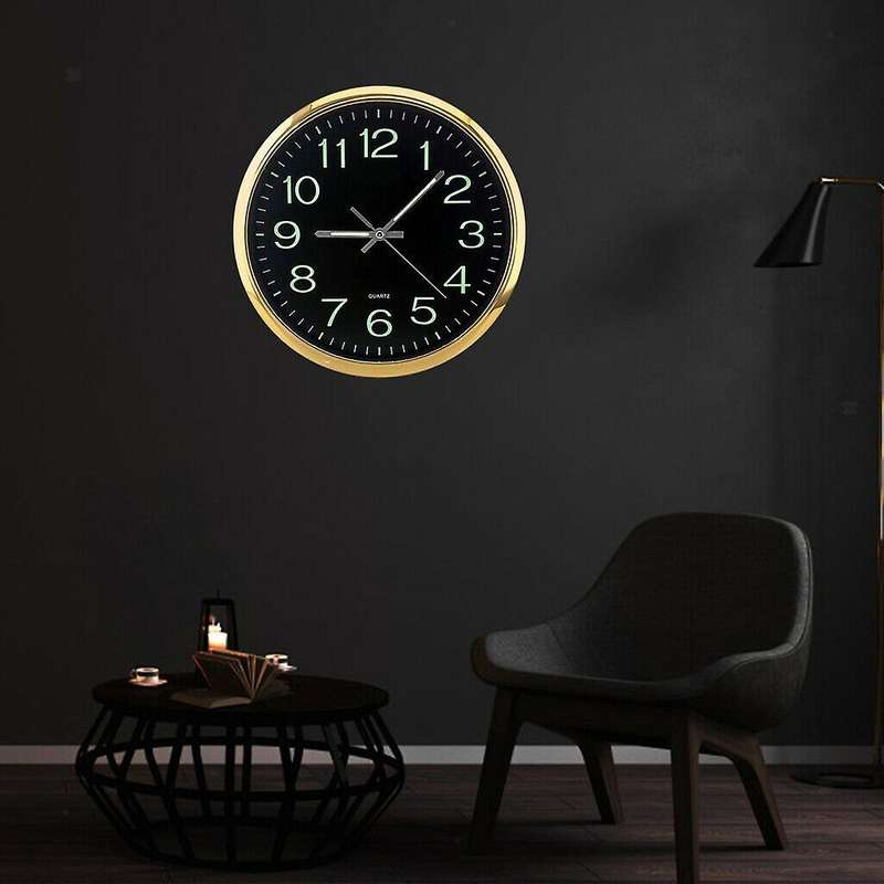 12 Inch Round Large Luminous Wall Clock Glow In The Dark -golden