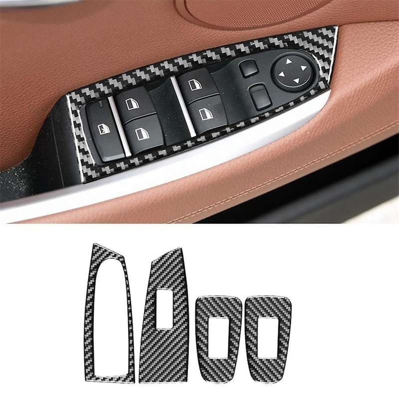Carbon Fiber Window Glass Lift Buttons Panel Trim for Bmw(a)