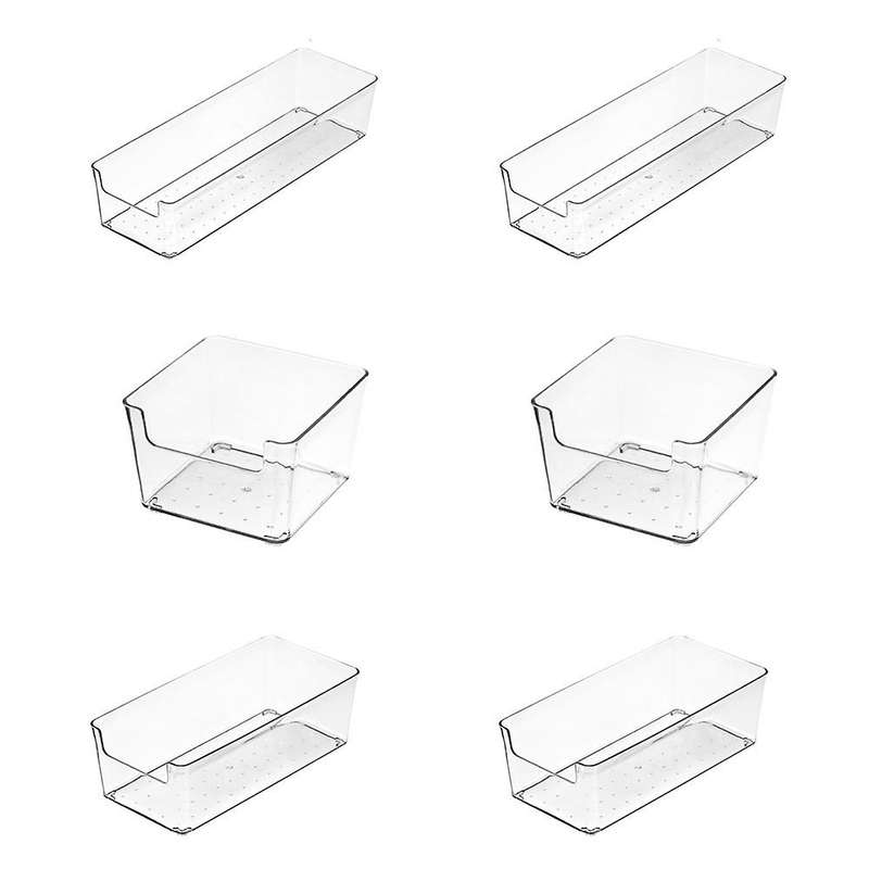 6pcs Clear Drawer Bins Case for Utensil Cosmetic Kitchen Tableware
