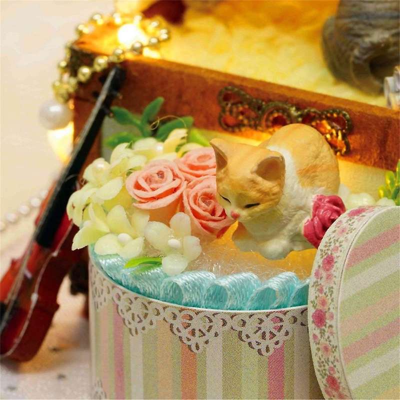 Cat Candy Music Box Diy Handmade Led Castle In The Sky Wooden Present