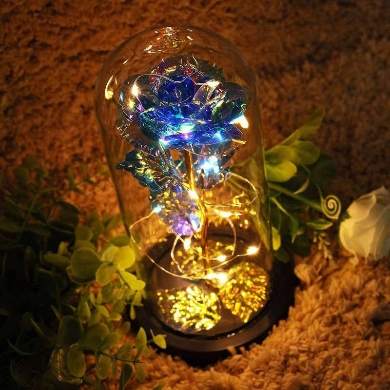 Glass Rose,eternal Flower Light Up for Night Bedroom Mom Birthday